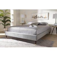 Baxton Studio BBT6598A1-Dark Grey-King Volden Glam and Luxe Charcoal Velvet Fabric Upholstered King Size Wood Platform Bed Frame with Gold-Tone Leg Tips